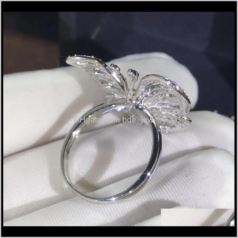 new arrival stunning luxury jewelry shinning 925 sterling silver pave white sapphire cz diamond promise rings wedding butterfly band