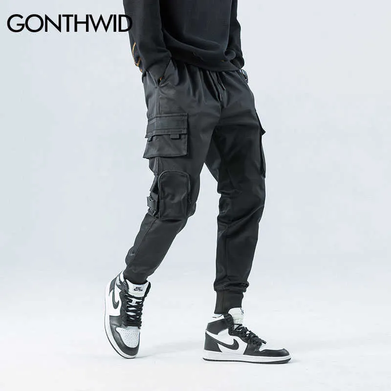 Gonthwid Poches à glissière latérales Cargo Harem Joggers Pantalons Hommes Hip Hop Casual Harajuku Streetwear Pantalon de survêtement Pantalon mâle 210616