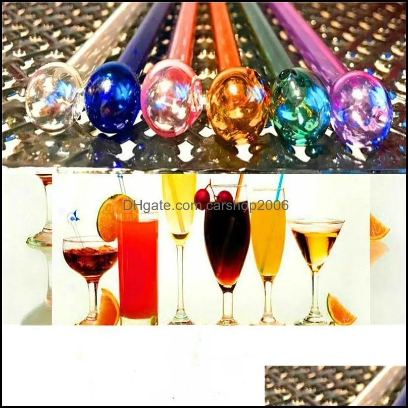 Reusable Colorful Round Head Glass Drinking Straws Eco-Friendly Dinking Straws Straight Milk Cocktail Fruit Juice Straw 12.7cm/20cm