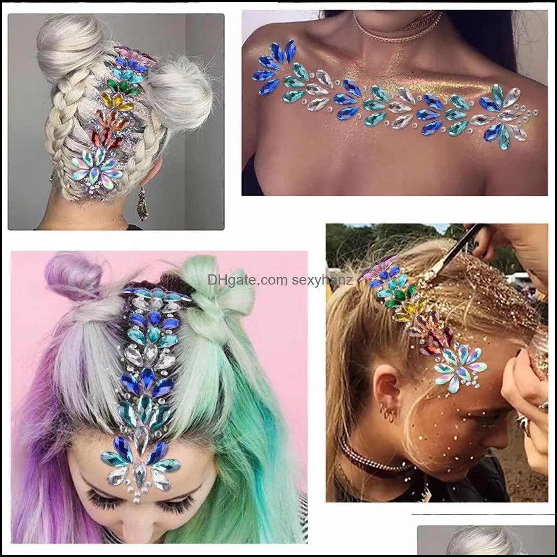 S2599 DIY Fashion Eyebrow Face Jewelry Shiny Acrylic Resin Rhinestone Diamond Face Forehead Stickers Temporary Tattoo Party Hair Decorative Body