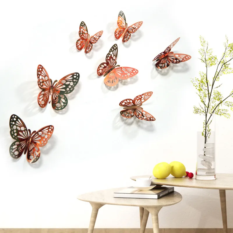 12 Unids/Lote 3D Mariposa Espejo Adhesivo De Pared Pegatina Arte Extraíble  Boda Decoración De Los Niños La Habitación