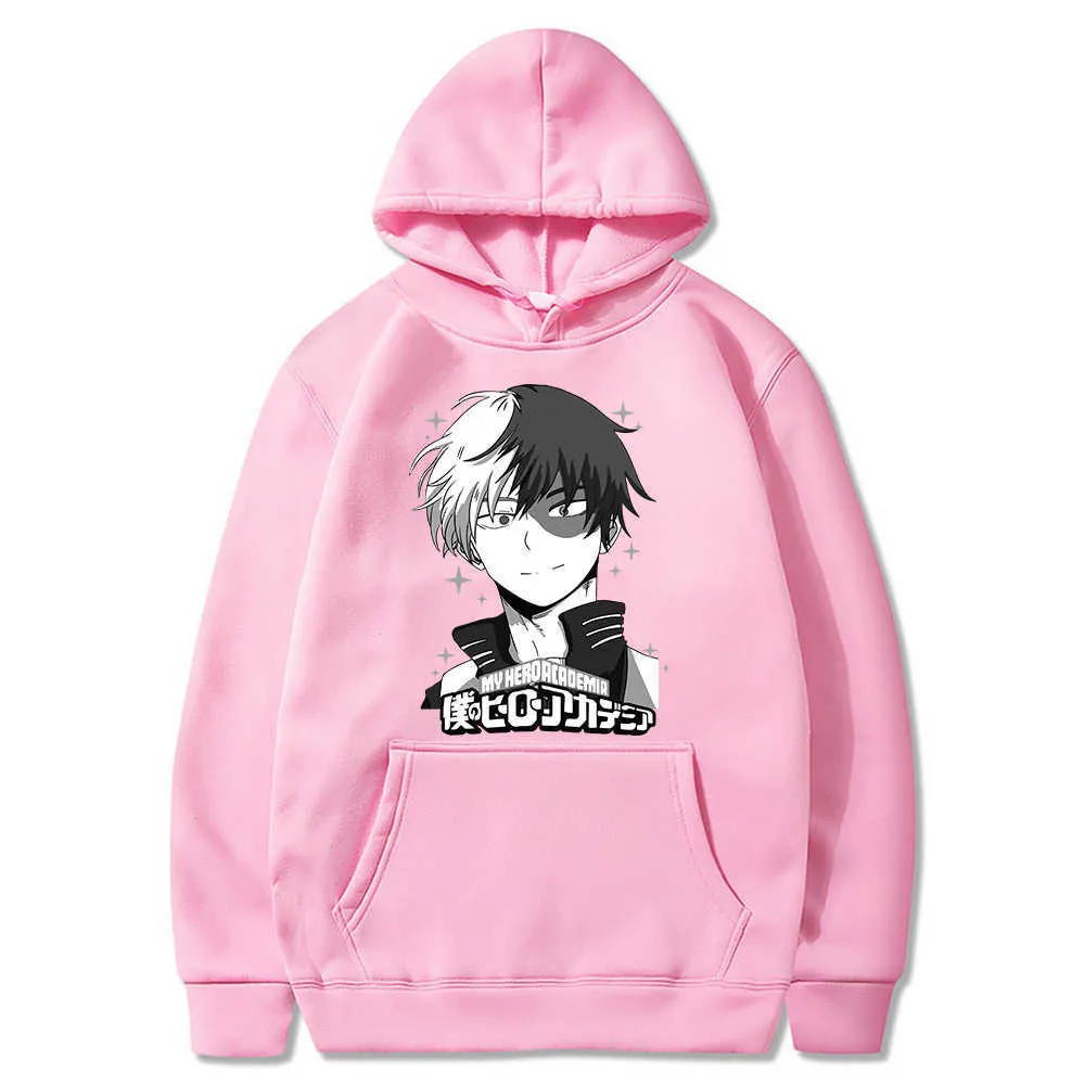 Janpanese Anime Min Hero Academia Shoto Todoroki Tryckt Långärmad Hoodie Sweatshirt Toppar Y0803