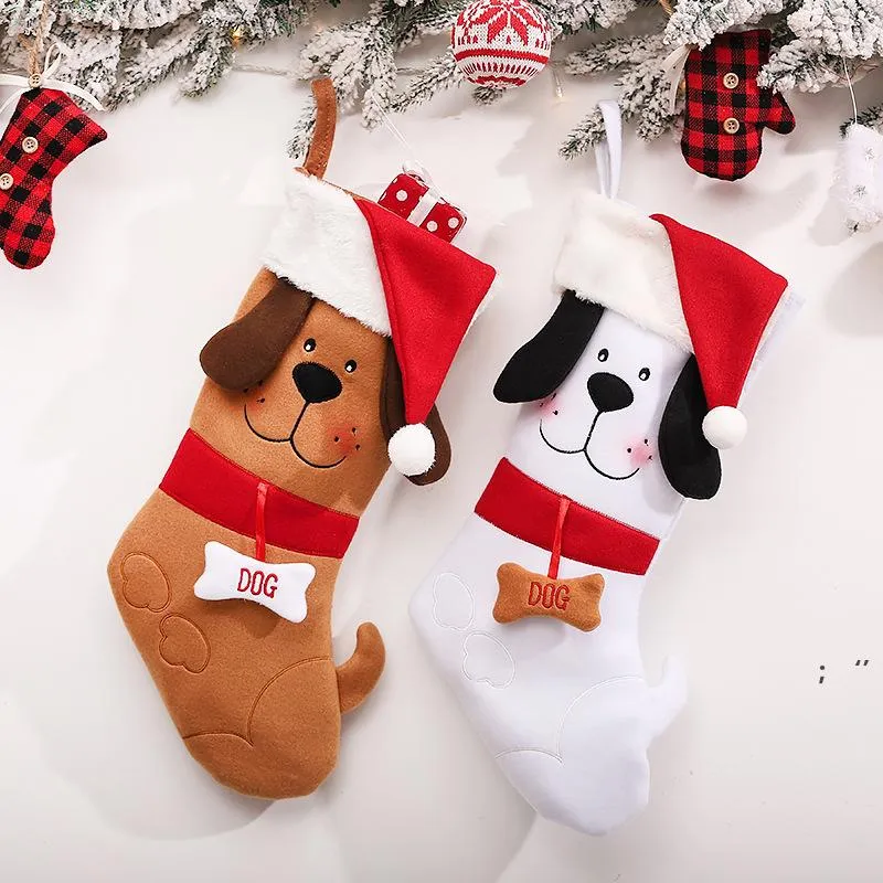 Weihnachtsstrumpf Cartoon Hund mit Weihnachtsmütze Geschenktüte Weihnachtsbaum hängende Socken Dekorationen JJA9423