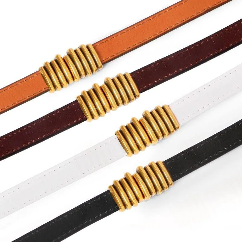 حزام حزام لباس بسيط من الجلد متعدد الاستخدامات نساء رقيقة نحيل المعادن الذهب الإبزيم ملحقات حزام الذهب 00151194Q