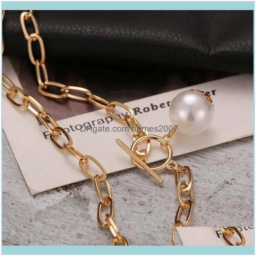 Gothic Baroque Pearl Pendant Necklace Women`s Wedding Punk Large Bead Lariat Golden Long Necklaces Girl Sweet Bridal Jewelry Chains