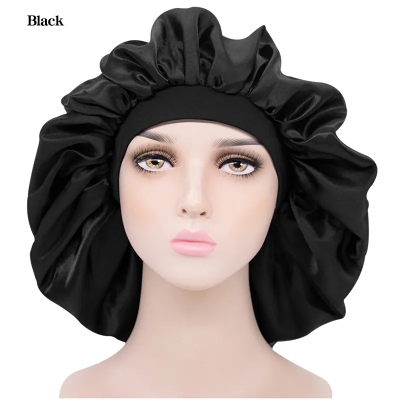 Extra Large Bonnet Hat Solid Color Silk Satin Night Hair Care Accessories Women Head Cover Sleep Caps 10pcs Fast delivery