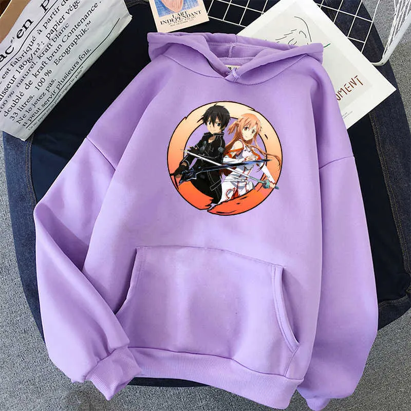 Mode Anime Sword Art Online Hoodies Rolig Tecknad Kazuto Kirigaya Asuna Yuuki Par Kläder Harajuku Vinter Sweatshirt Mäns Y0816