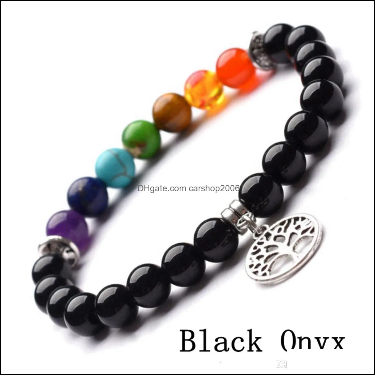 Seven chakra bracelet yoga couple love life tree pendant 8MM fashion fashion meaning wrist jewelry