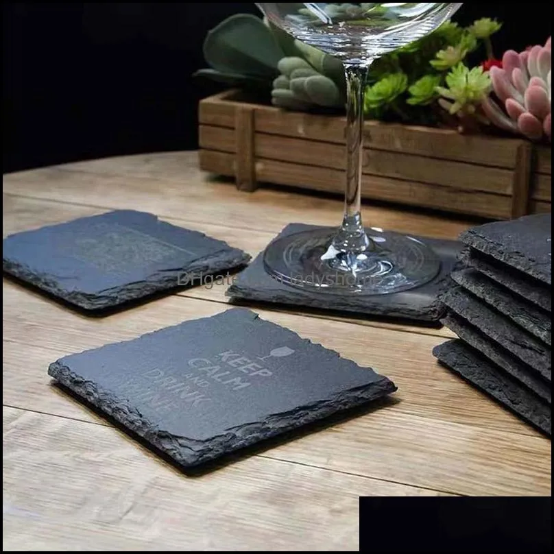 Natural Slate Coaster Table Decoration Whiskey Themed Wine Cup Holder Coasters Insulation Tea Mat HWF7542