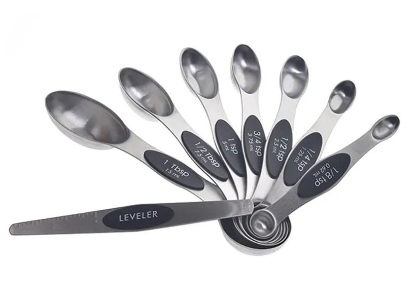 Cucchiai dosatori magnetici Set da 8 pezzi Design staccabile su entrambi i lati adatto a barattoli di spezie Perfetto per misurare ingredienti liquidi secchi