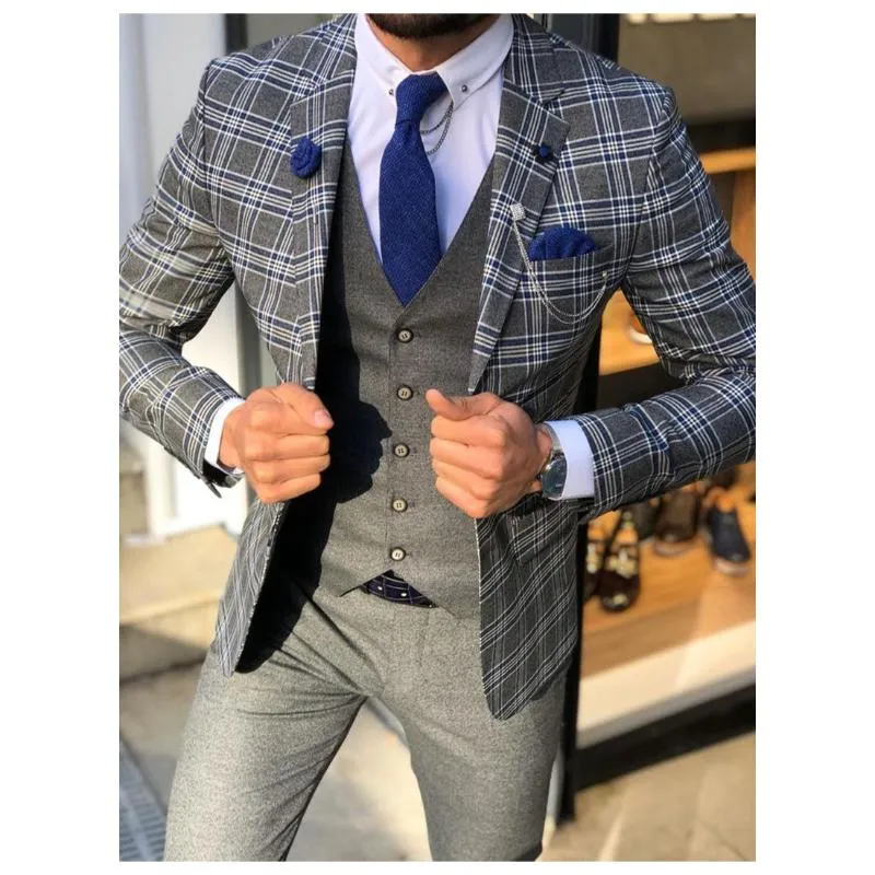大阪買蔵 メンズスーツブレザーファッションチェック柄メンズスリムフィット結婚式の新郎タキシード3ピースジャケットベストパンツセットフォーマルビジネス男性ブレザーコスチュームホームを 593 スーパーデリバリー Www Corehta Com
