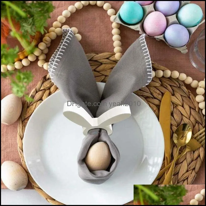 Wood Ear Napkin Rings,Wood Serviette Rings Holders Buckles For Easter Wedding Baby Shower Decor