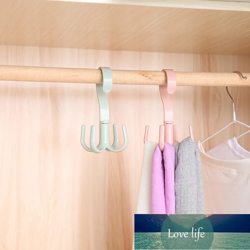 Creative rotating four-claw hook multifunctional wardrobe bag storage hook nail-free plastic tie hanger