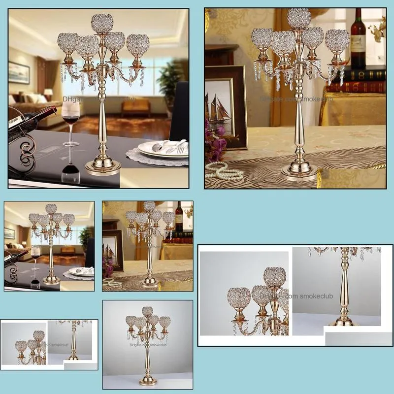 10pcs golden silver color 5 arms crystal candelabra table centerpieces candlesticks for wedding party decoration home decor candle