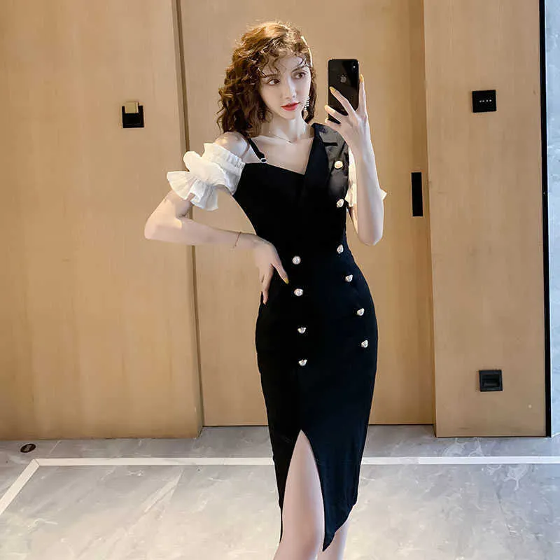 Elegant Contrast Color Slim Fit Bodycon Pencil Dress for Women - Perfect for Work, Office, Business, and Casual Parties - Double Breasted Vestido