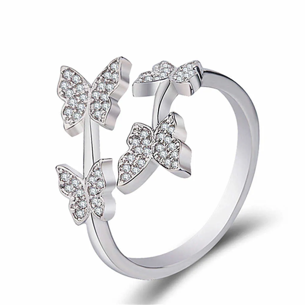 Womens Rings Crystal Small fashion butterfly diamond ring women's Lady Cluster styles Band