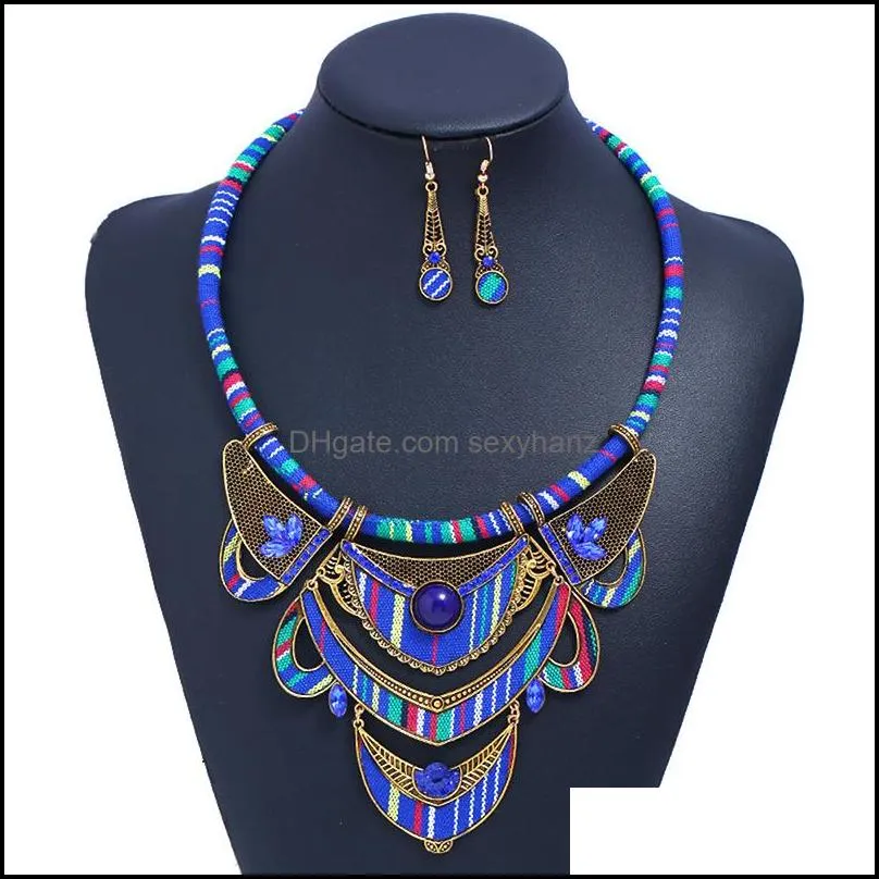 Popular retro ethnic tribal jewelry cloth pattern earrings two-piece set accessories women