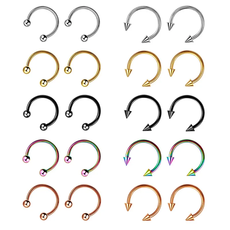 Fashion stainless steel Horseshoe Fake Nose Ring C Clip Lip Piercing stud Hoop For Women Men 6/8/10mm