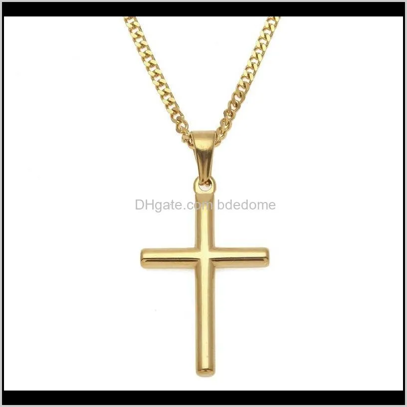 mens stainless steel cross pendant necklace gold sweater chain necklace new fashion hip hop necklaces jewelry
