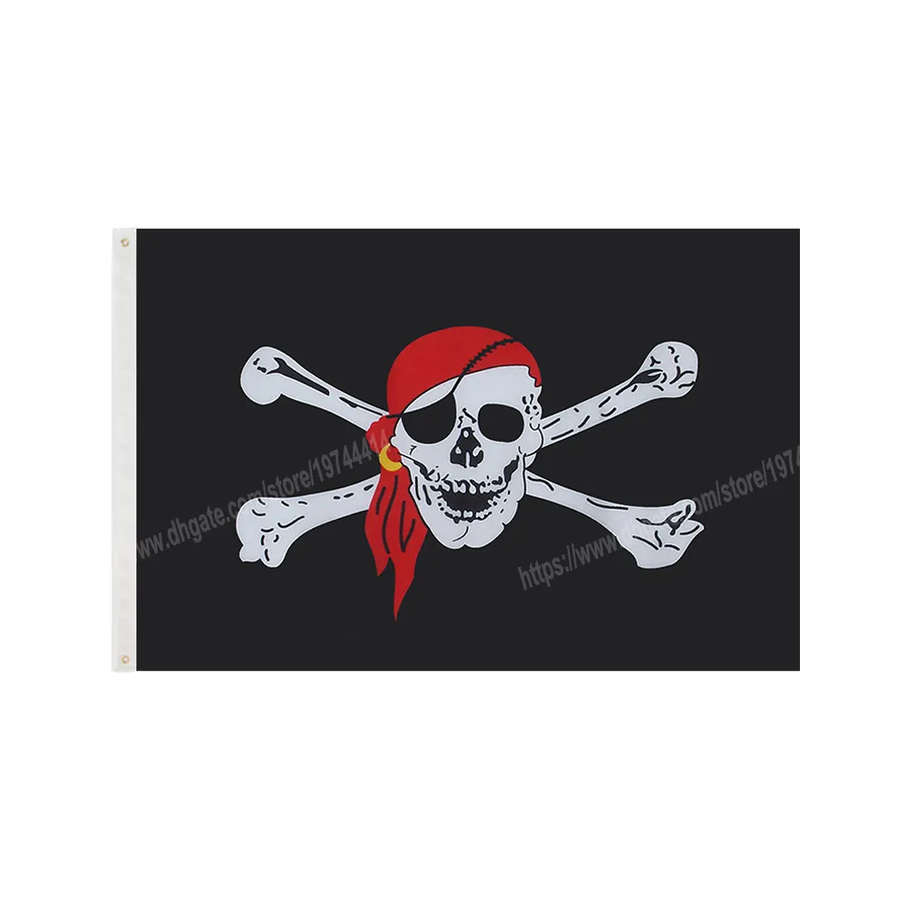 Pirata Rojo Bandana Flag 90 x 150cm 3 * 5 pies Película de dibujos animados Custom Banner Latón Agujeros de metal Agujeros de metal Grommbols Decoración para interiores y exteriores Se puede personalizar