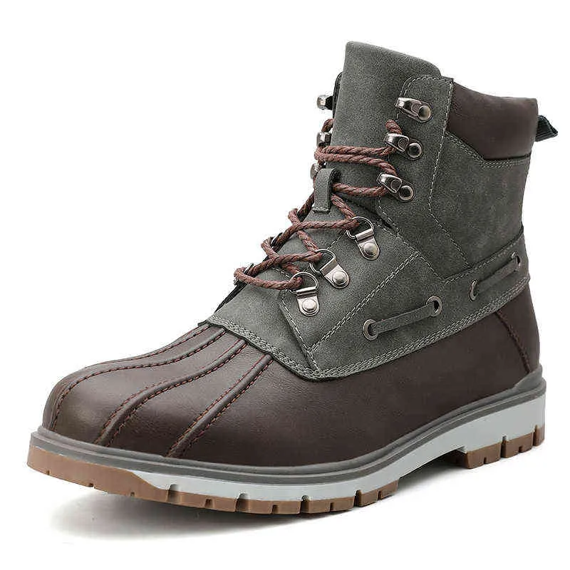 Hommes bottes canard classique avec semelle en caoutchouc imperméable pluie à lacets cheville chaussures fourrure hiver cuir taille 38-47 211216