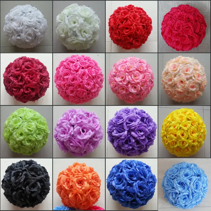 6 "15 cm Yapay İpek Gül Çiçek Topu Zarif Asılı Öpüşme Topları Süs 18 Renkler Düğün Dekorasyon Malzemeleri Için Mevcut