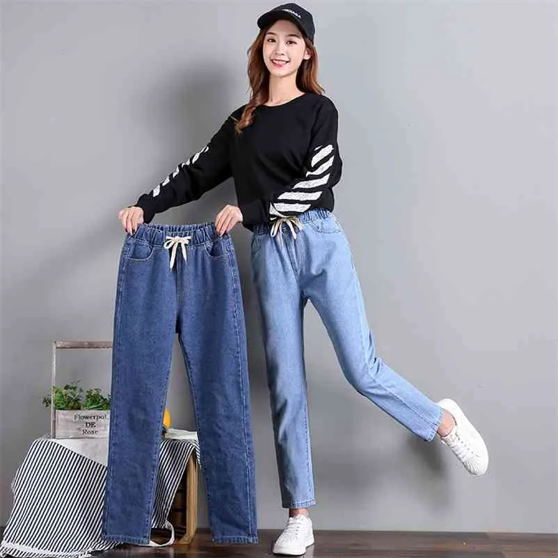 Jeans mujer suelta casual cintura alta harem para mujeres novio hembra streetwear pantalones de mezclilla longitud del tobillo 210514