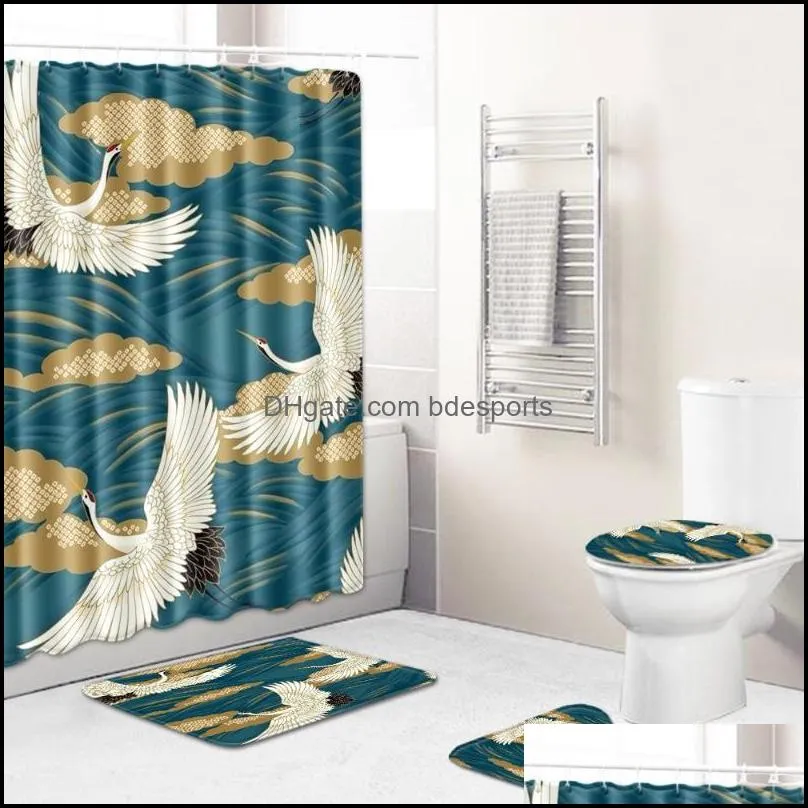 Bath Mats Zeegle Creative Mat Non Slip Toilet Shower Curtain Set Soft Rug Seat Cover Modern Waterproof