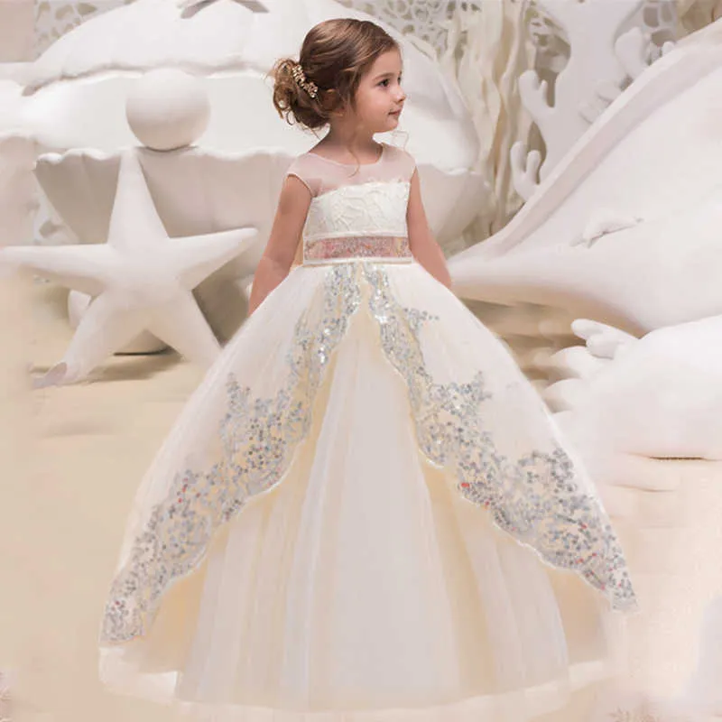 HG Princess 4-14 Years Girls Party Gown Appliques Patchwork Long Flower Girl  Dresses For Weddings Bow Exquisite Children Clothes | First Communion Dress  And Veil