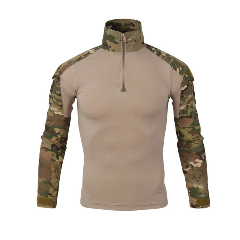 Men Tactical Combat Shirt Camouflage Long Sleeve Zipper Casual Hunting Fishing Cycling Tops Clothes Outwear Sports Paintball Airsoft Shirts