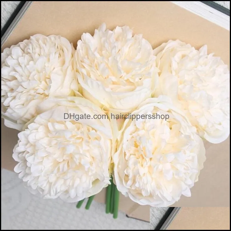 Decorative Flowers & Wreaths 5 Heads Vivid Artificial Silk Flower Peony Fake Leaf Wedding Home Party Decoration