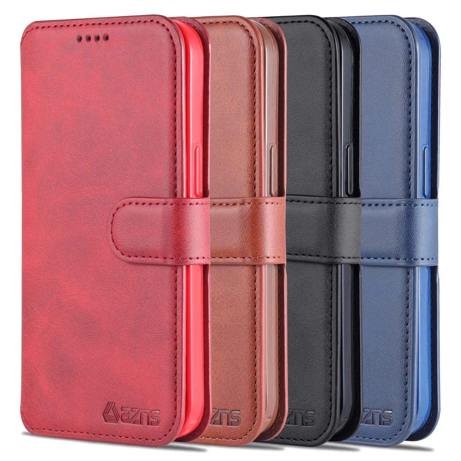 Brieftaschen-Handyhüllen für iPhone 14 13 12 11 Pro Max XR XS X 7 8 Plus Kalbslederstruktur PU-Leder Flip Kickstand Cover Case mit Kartenfächern