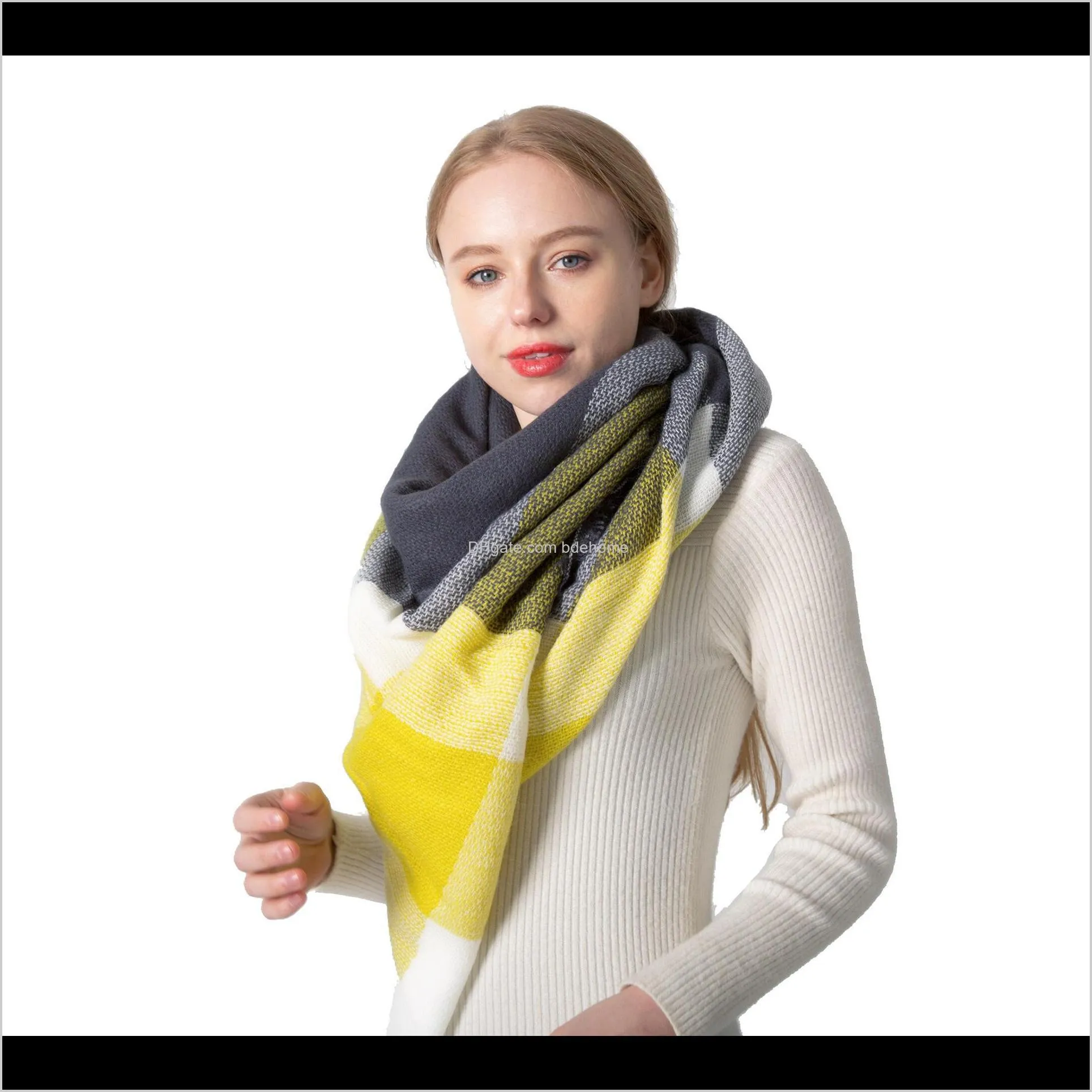 autumn and winter new yellow gray cashmere plaid square scarf scarf women`s double shawl tonglu scarfs for women shawls hijabs ly130