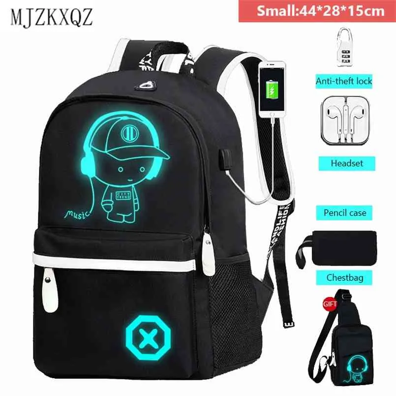 Mjzkxqz Schüler Schulrucksack Leuchtende USB-Aufladung Schultasche Für Teenager Junge Diebstahlsichere Kinderschultaschen Laptop-Rucksack 210809