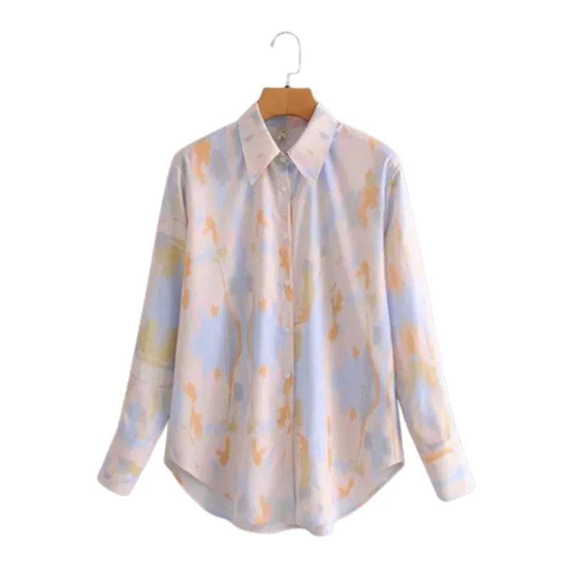 Damesblouses Shirts 2021 Lente Dames Zomer Tie-geverfd Blouse Lange mouw Dames Tops en Vintage Blusas Roupa Feminina