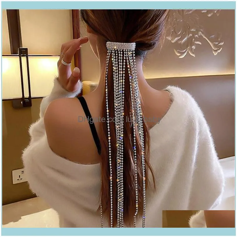 FYUAN Shine Full Rhinestone Hairpins for Women Bijoux Long Tassel Crystal Hair Accessories Wedding Banquet Jewelry