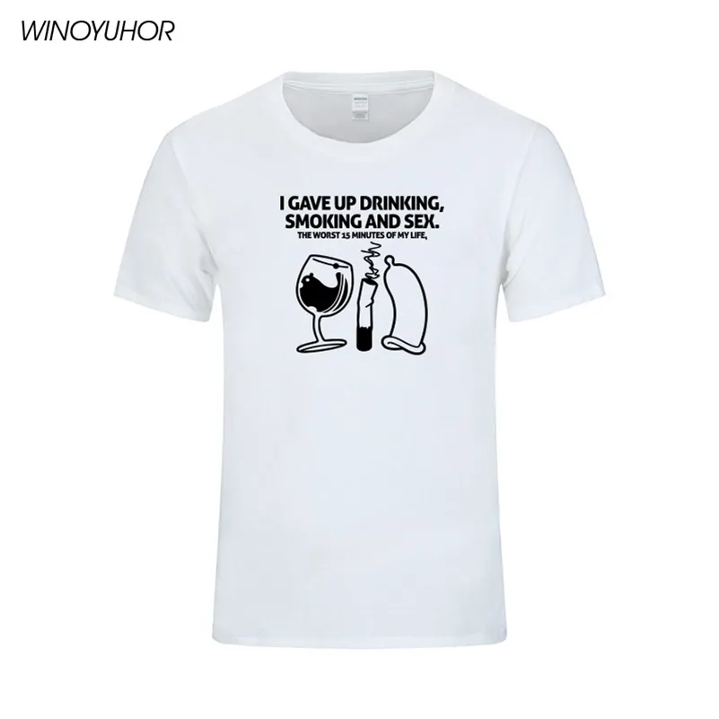 J'abandonne à boire fumer et sexe drôle Tshirt Hommes Nouveauté Summer Short Sleeve Tee Shrit Coton Humour Joke T-shirt Camisetas 210324