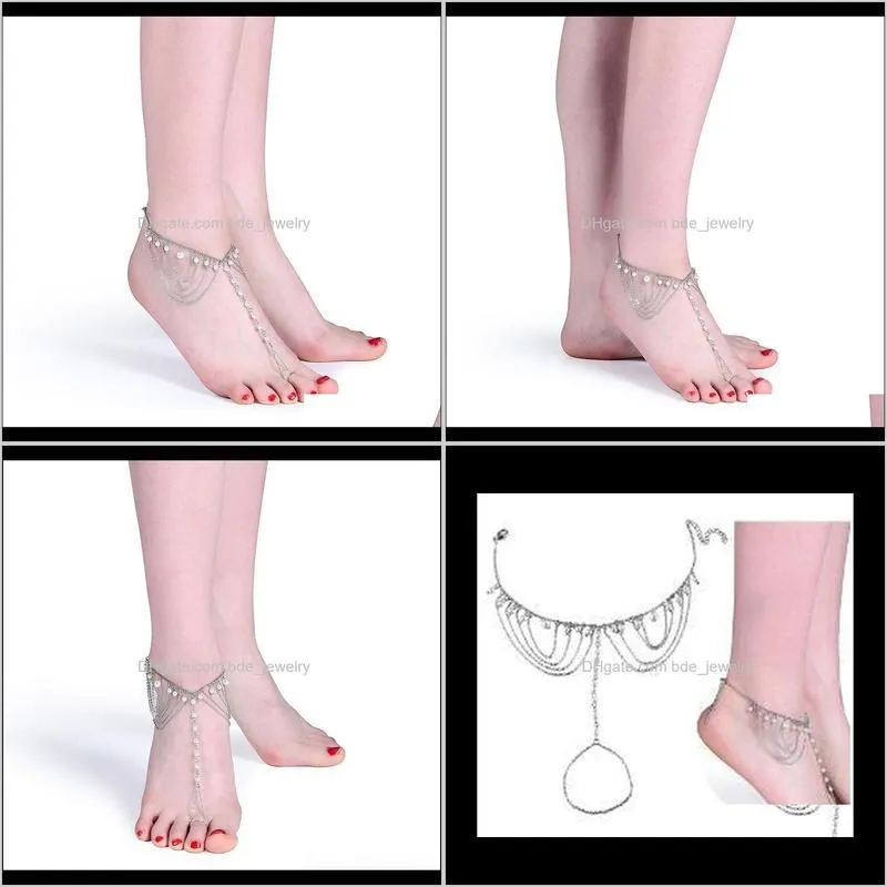 women gril tassel chain pearl silver color metal chain anklet beach summer ankle bracelet foot chain