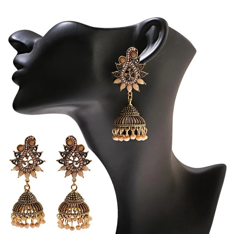 Women Vintage Flower Alloy Oxidized Earrings Gypsy Brincos Trible Ethnic Beads Dangle Earrings Accessories