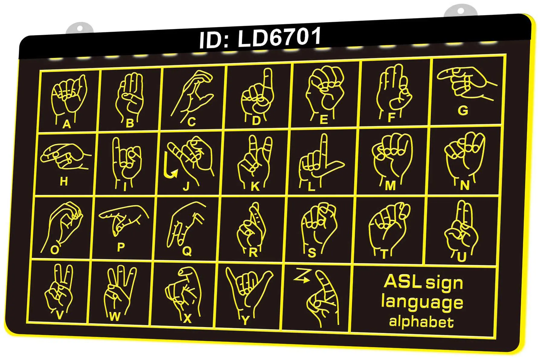 LD6701 American Language Alphabet Chart ASL Light Sign 3D Engraving LED Wholesale Retail From