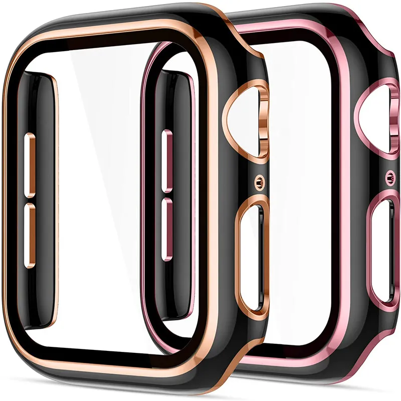 for Apple Watch Series 7 Cases Laser Hard PC with Tempered Glass Screen Protector Cover