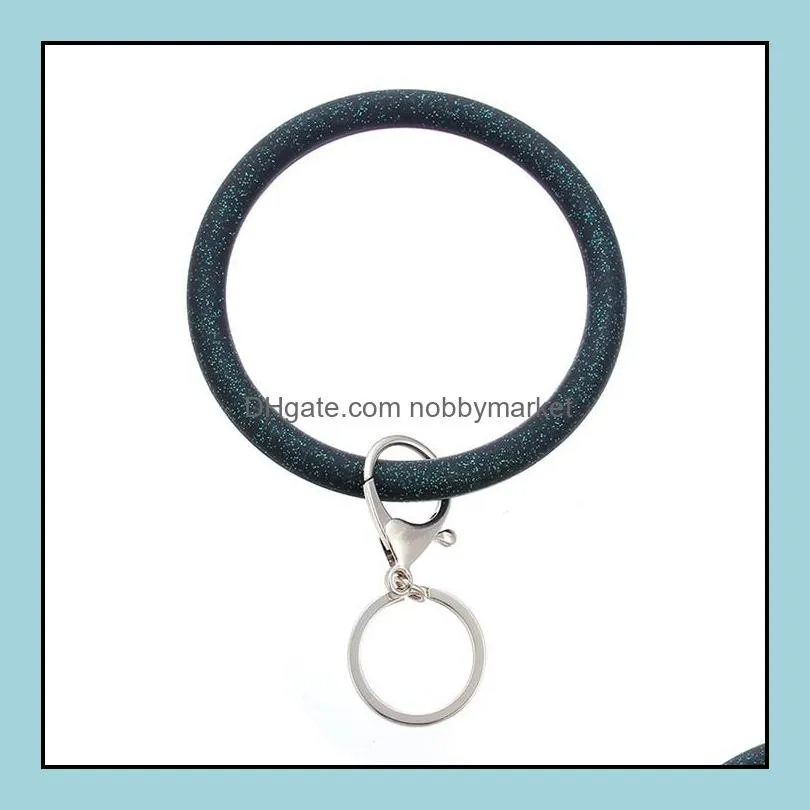 Silicone Wrist Key Ring Fashion Glitter Bracelet Sports Keychain Bracelets Bangle Round Key Rings Large O Keyring Jewelry T494