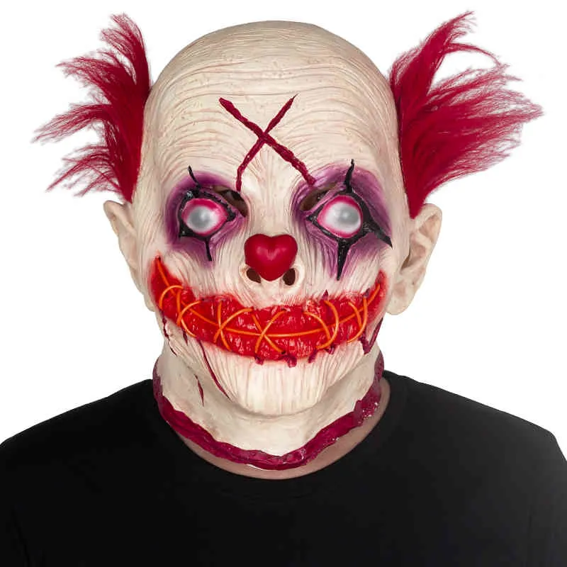 Halloween Scary Clown Latex Mask LED Light HeadGear Haunted House Party Horror Tricky Props