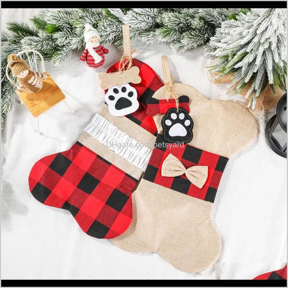 classic bone shaped christmas stocking lattice bone shape xmas tree hanging sock candy gift bag xmas socks gift holder christmas