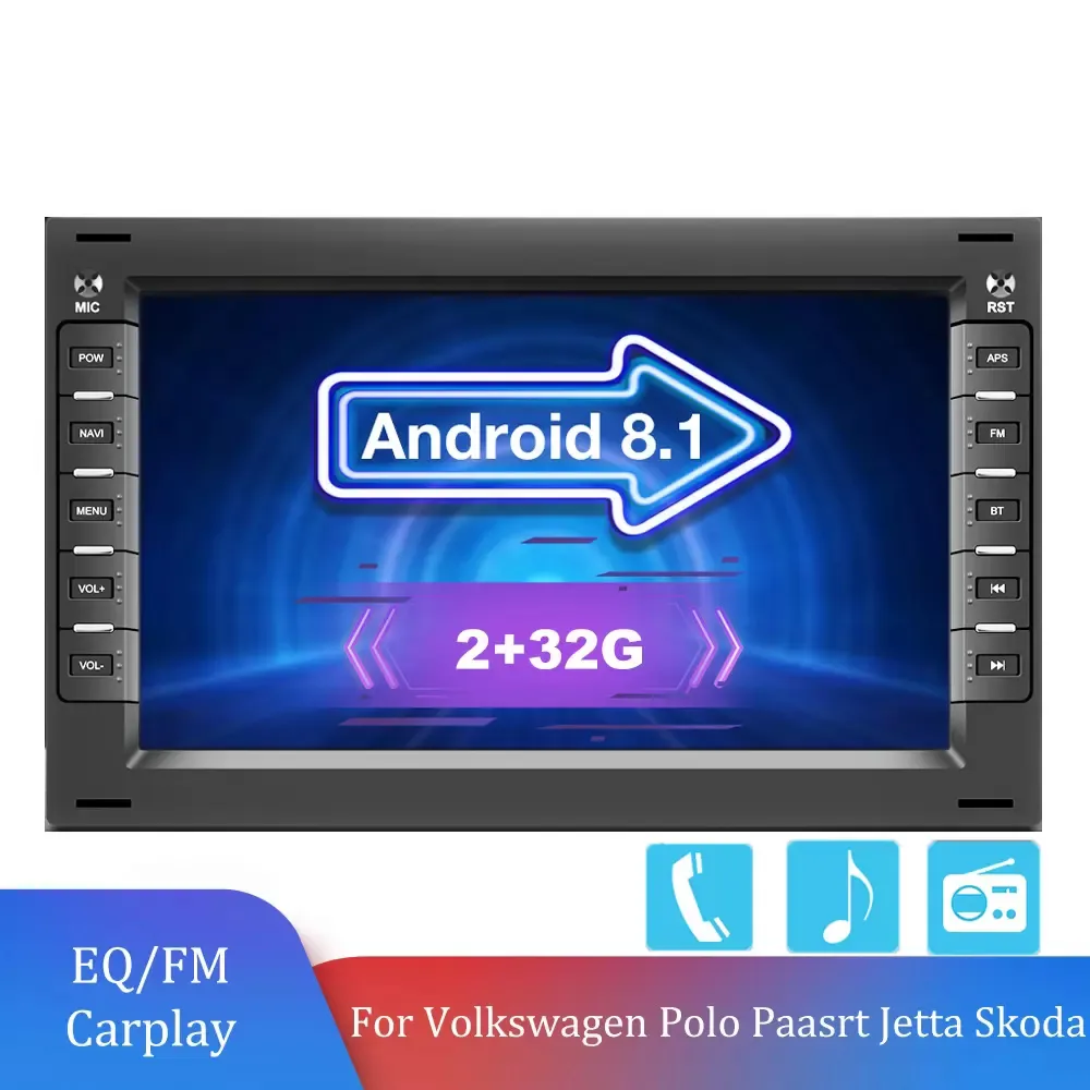 2din Android 8.1 Bilradio Multimedia Player GPS 2din stereo för Volkswagen VW Jetta Golf Bora Polo MK5 Skoda Autoradio