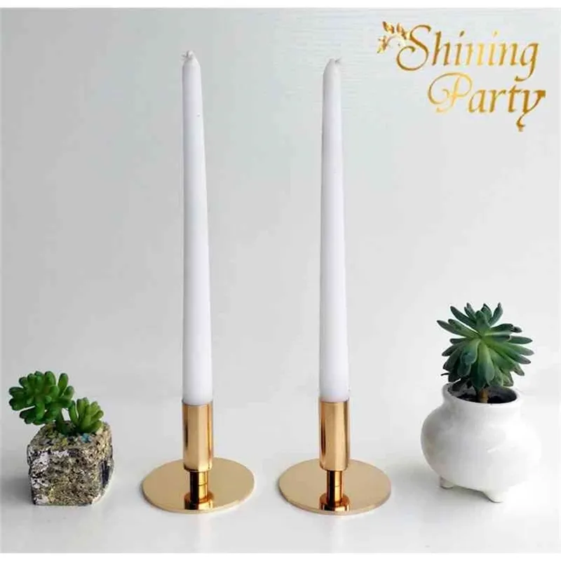 Shining Party H7cm Gold Color Candle Holder, Centerpiece, Nordic Candlestick, Wedding Party Christmas Bar Home Decoration, 210722