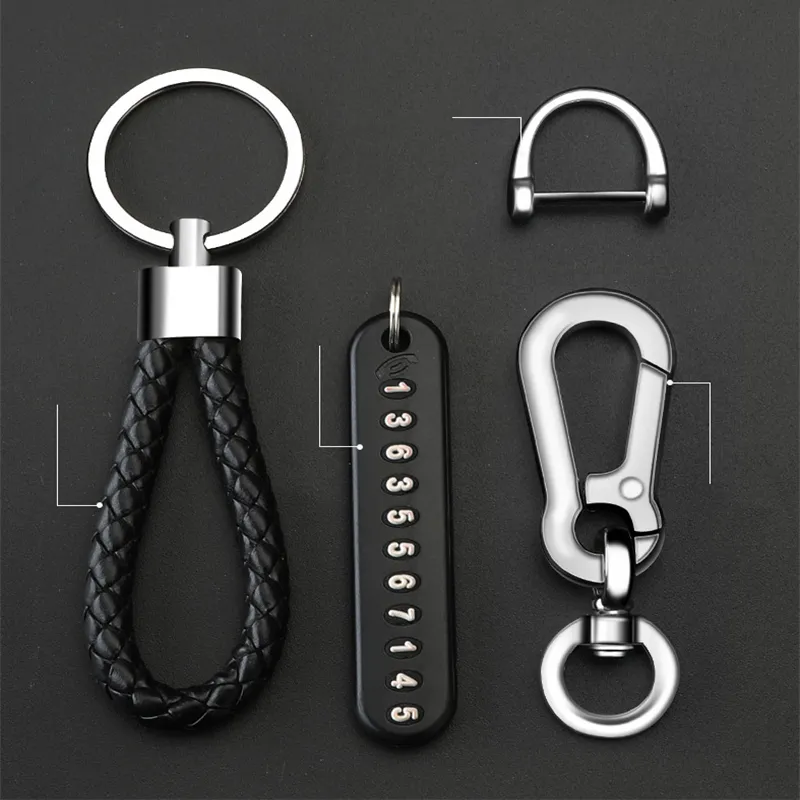 10-stycken/Lot Anti-Lost Car Keychain Telefonnummer Kort Keyring Leather Bradied Phone Number Plate Key Ring Auto Vehicle Key Chain Accessorie