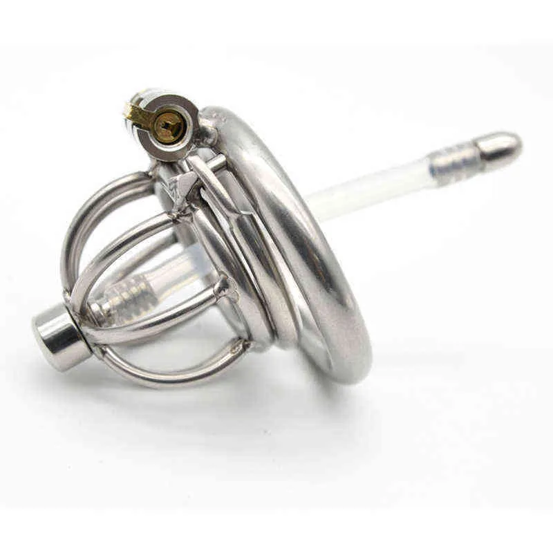 NXY Chastity Device Rostfritt stål Super Små Sissy Burfågel Kuk Penis Ring Man Med Kateter Urethral Ljud Lås Tube Vuxen Sex Toy1221