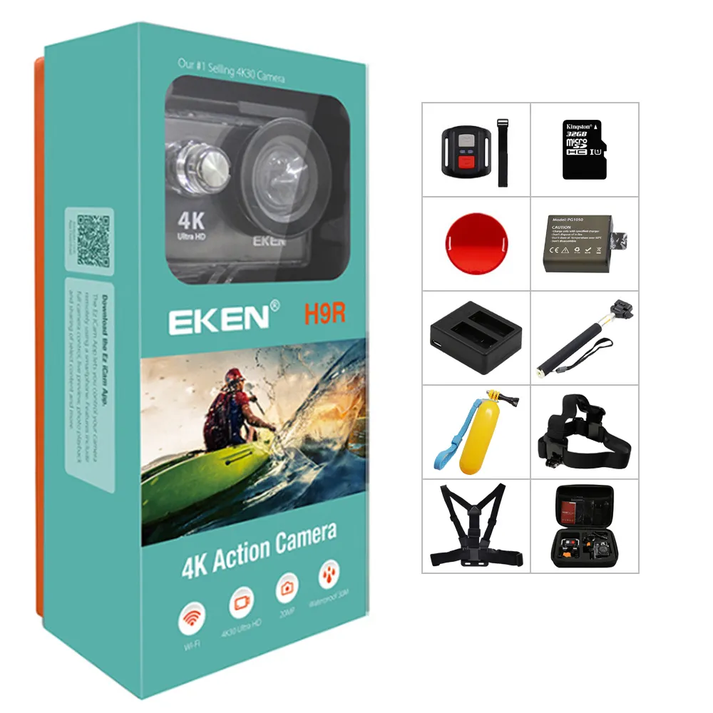 Original Eken H9 / H9R Action Camera 4K Ultra HD 1080p / 60fps Mini Hjälmkamera WiFi Gå Vattentät Pro Sportkamera Hero 7 Yi 4K 210319