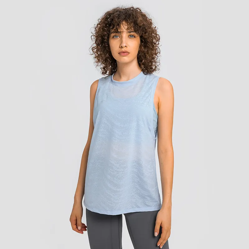 L-160 Jacquard Sleeveless Yoga Vest Womens Lightweight Breathable Tank Quick-drying Fitness Top Soft Relaxed Fit Sports Blouse All-match